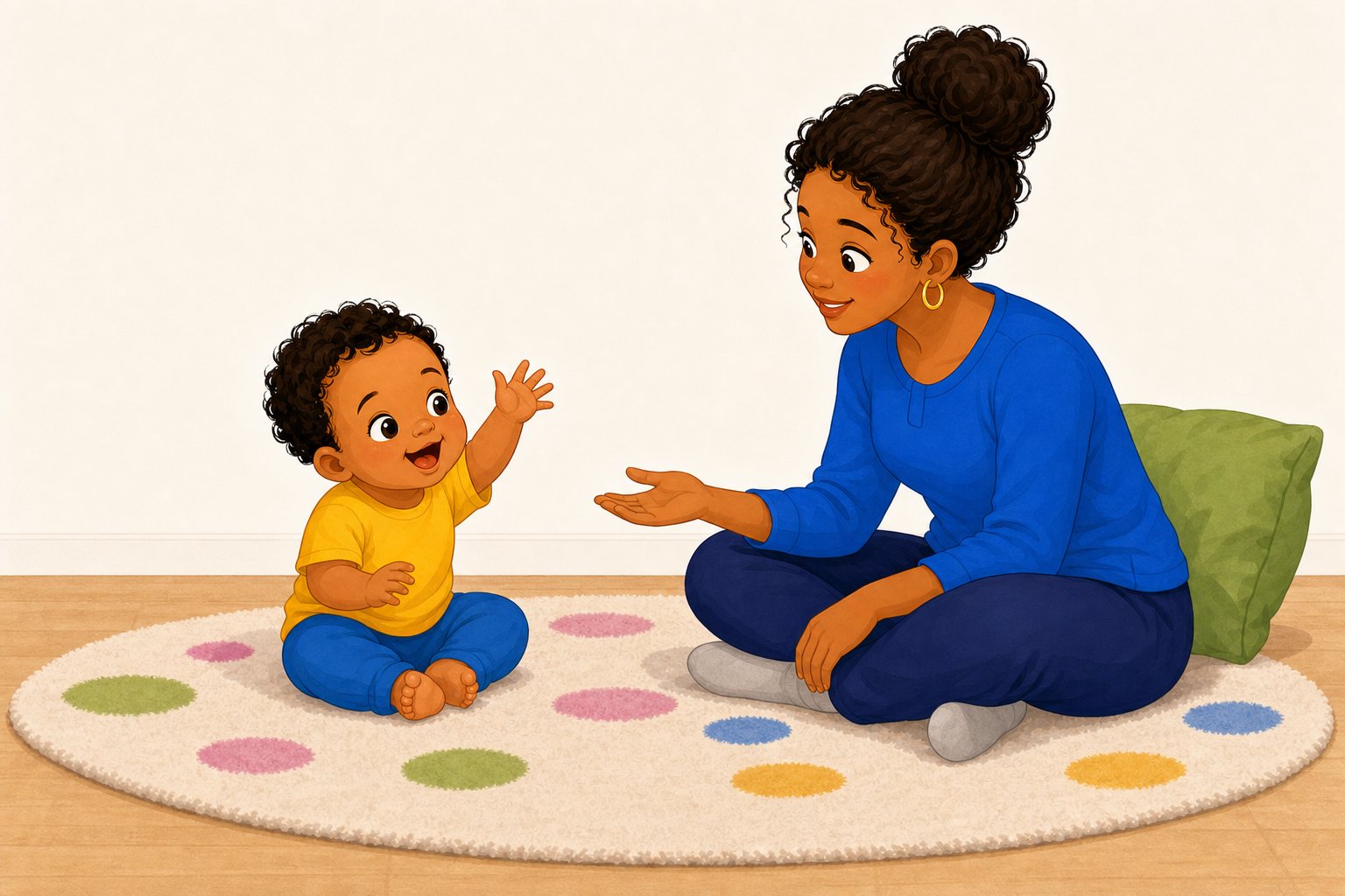 An infant joining a back-and-forth exchange with a caregiver.