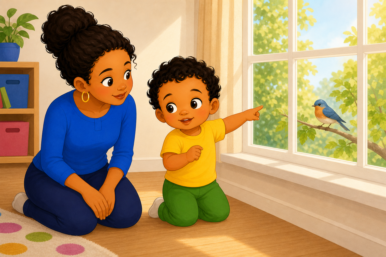 A toddler using gesture to communicate meaning.