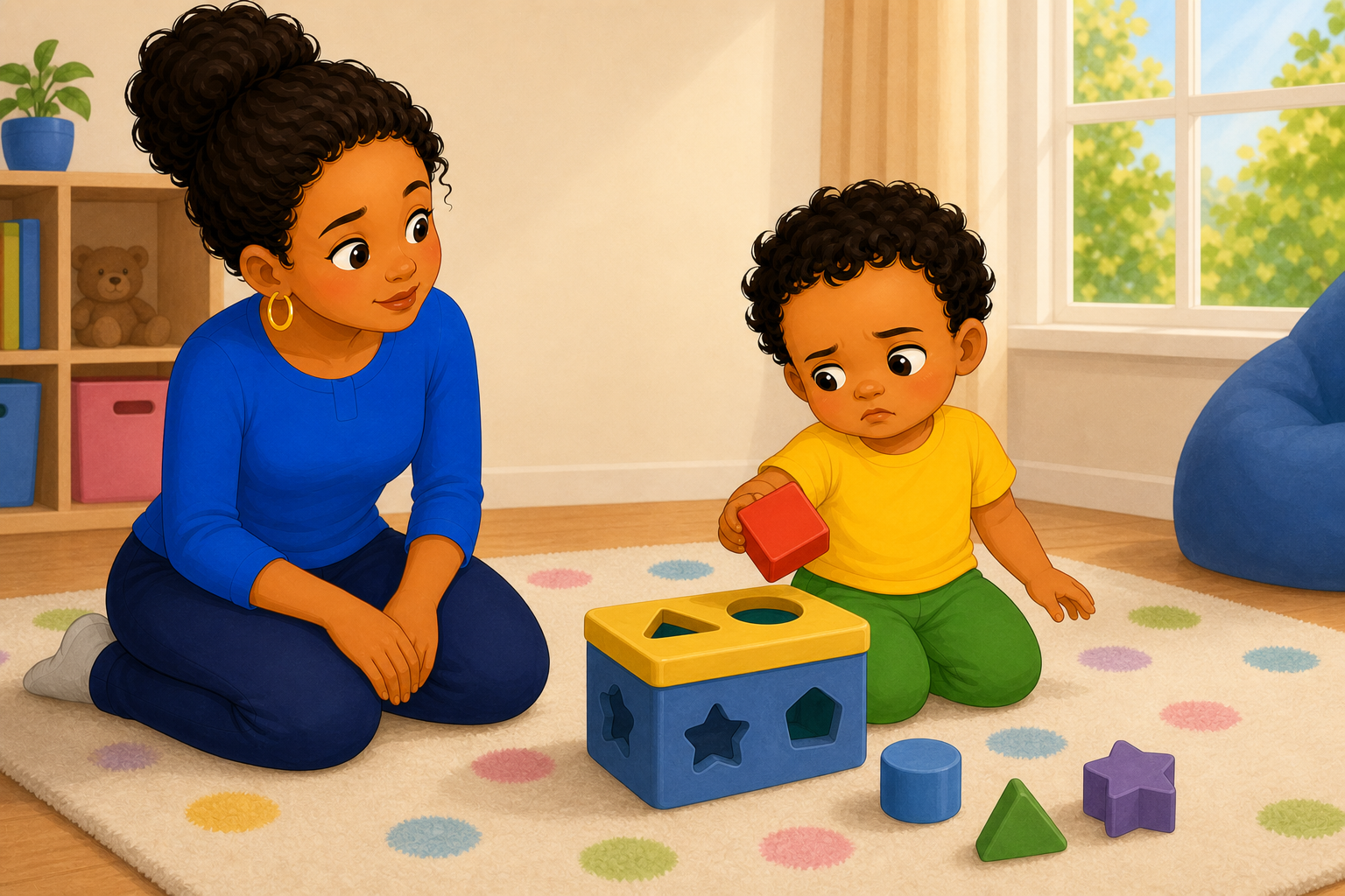 A toddler moving through a big feeling with support.
