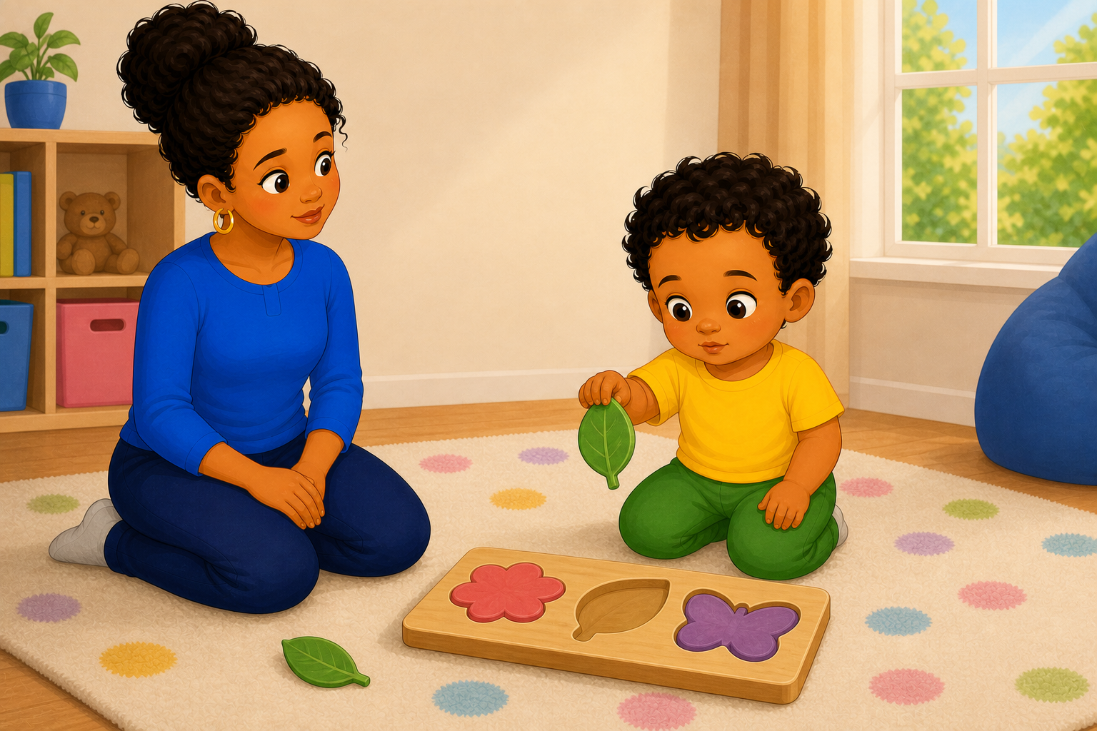 A caregiver pausing, offering, and waiting within a toddler routine.