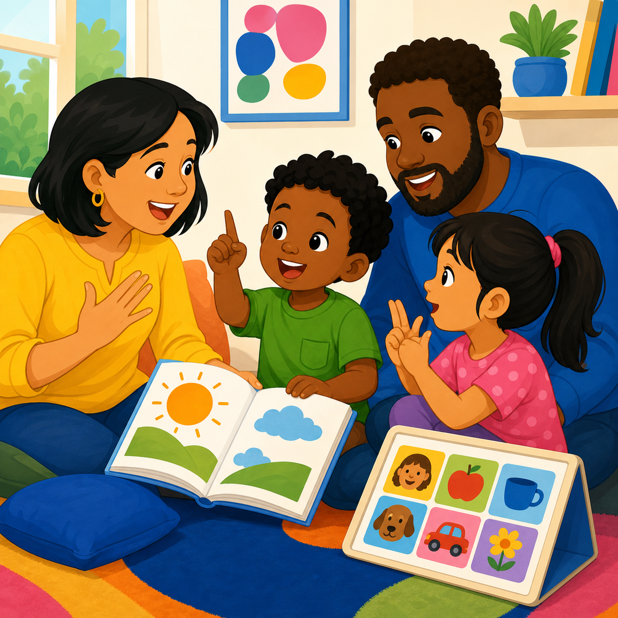 A child and caregiver meeting through shared reading.