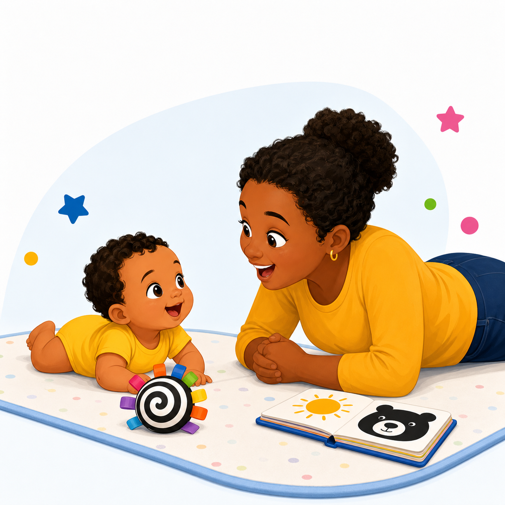 An infant and caregiver connecting through an early learning exchange.
