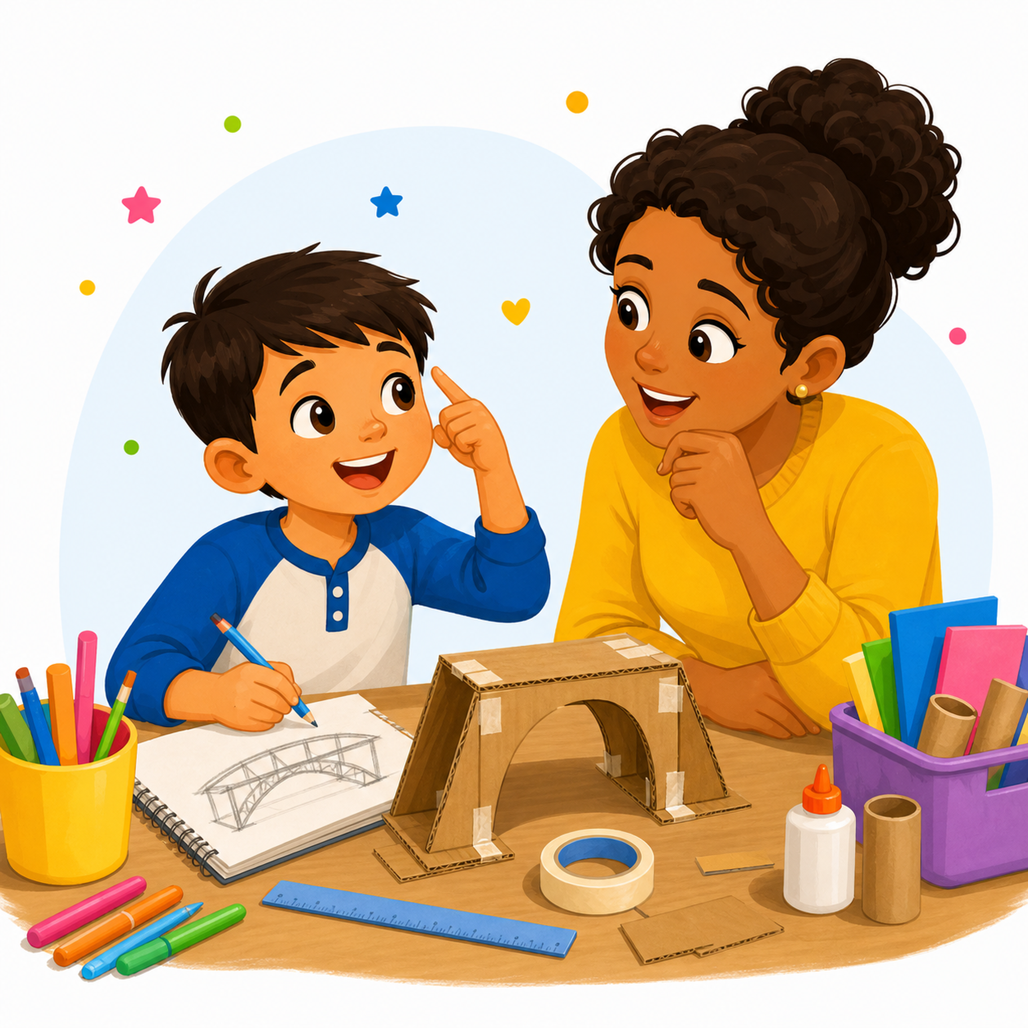 A school-age child using reading, building, and problem-solving skills.
