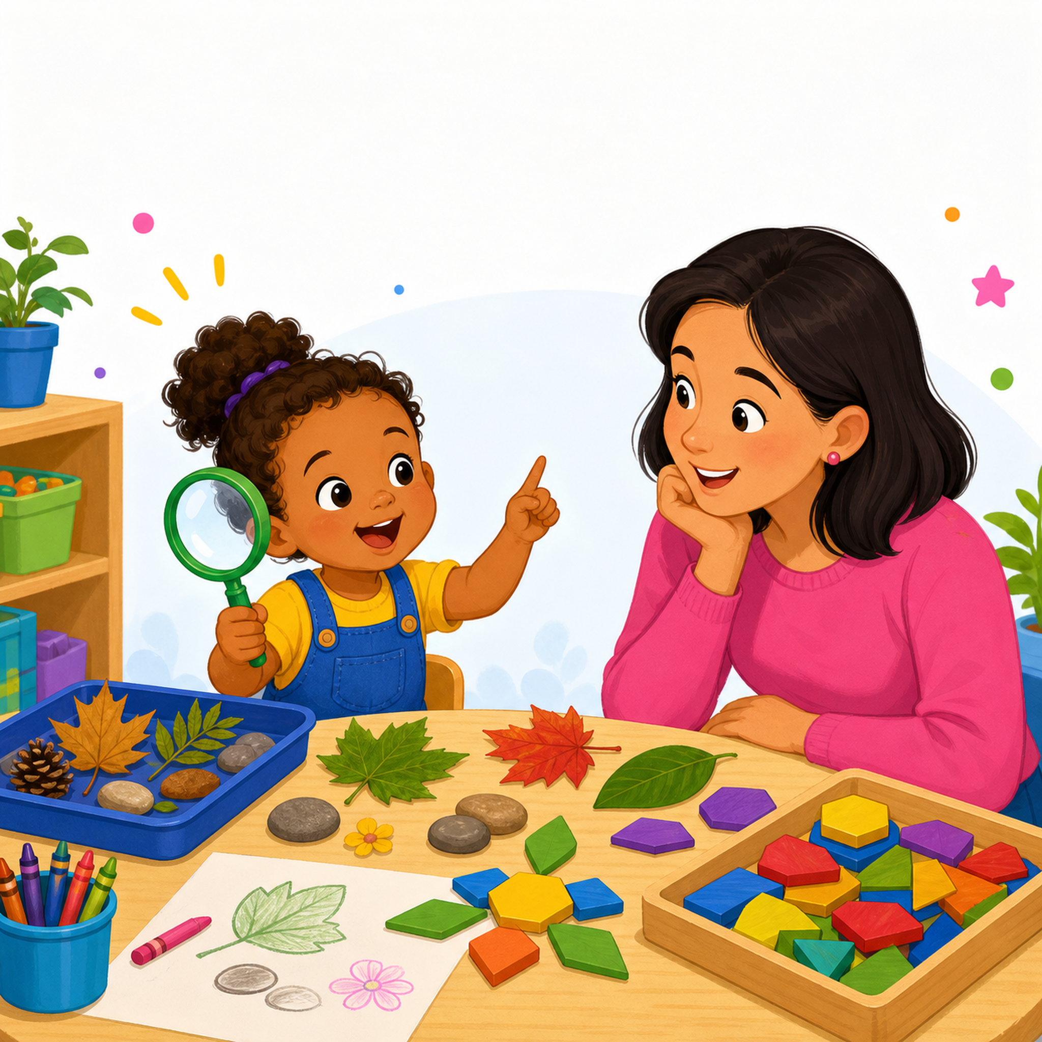 A preschool child exploring with curiosity and making connections.