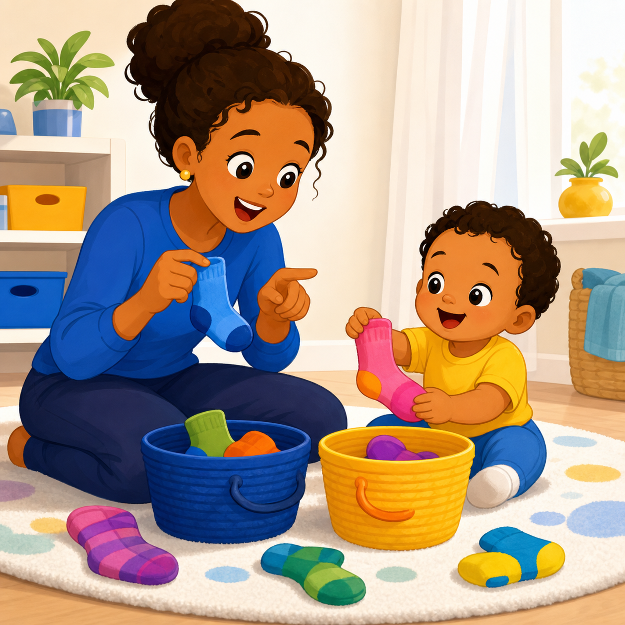 A toddler learning through everyday participation.